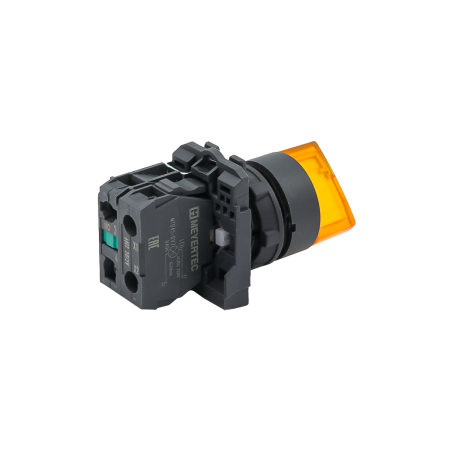 Переключатель  на 3 положения с фиксацией и подсветкой, желтый, 1NO, 220V AC/DC, IP65, пластик