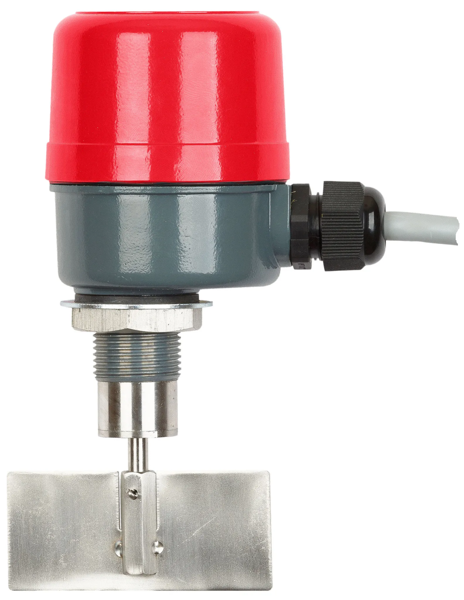 Механический ротационный датчик предельного уровня сыпучих материалов в алюм. корпусе, компактное исполнение, -30 +80 С, Рmax=0.8 bar, 24 VDC, IP65, прямоугольная лопасть 35х80 мм, нерж. сталь, скорость вращения 1 об/мин, соединение- резьба 3/4", контргай