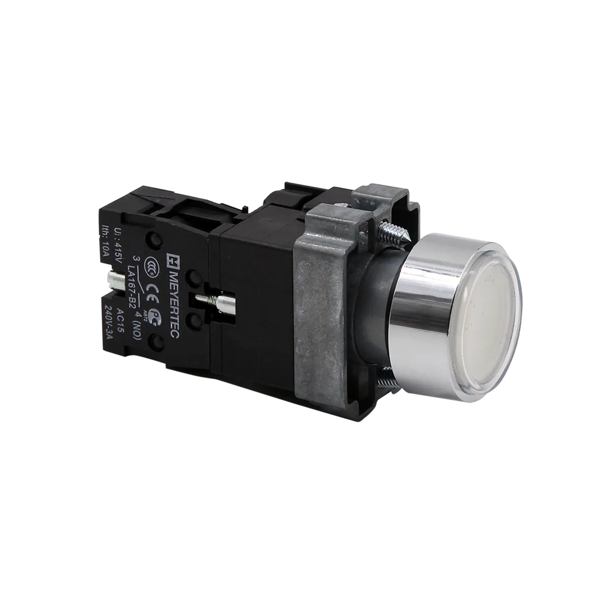 Кнопка плоская белая с подсветкой, 24V AC/DC, 1NO, IP67, металл