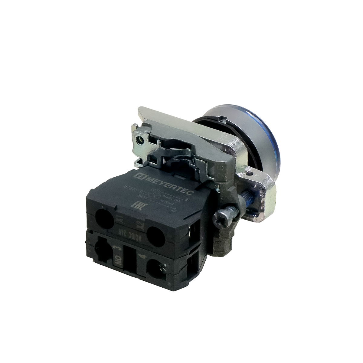 Кнопка синяя с подсветкой, 1NO, 24V AC/DC, IP65, металл