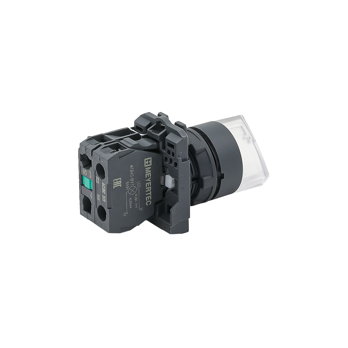 Переключатель  3 положения с фиксацией и подсветкой,  белый, 1NO, 24V AC/DC, IP65, пластик