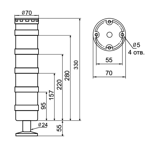 Светосигнальная колонна INNOCONT TL70B-024-RYGB-55