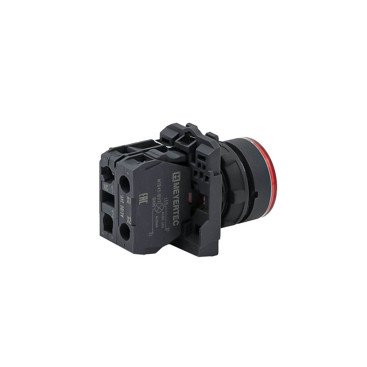 Кнопка красная с подсветкой, 1NС, 24V AC/DC, IP65, пластик