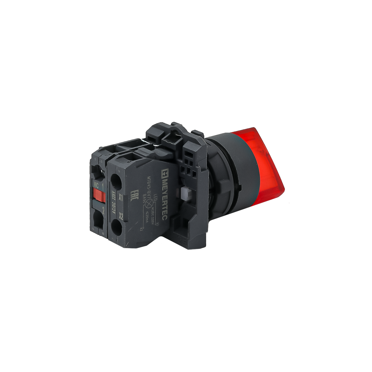 Переключатель  на 3 положения с фиксацией и подсветкой, красный, 1NС, 220V AC/DC, IP65, пластик