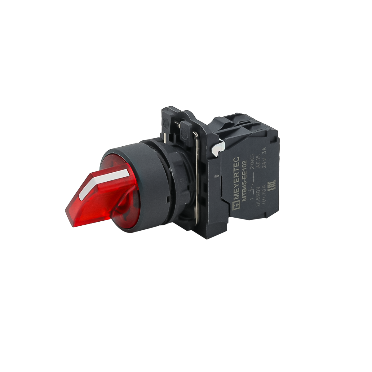 Переключатель  на 3 положения с фиксацией и подсветкой, красный, 1NС, 220V AC/DC, IP65, пластик