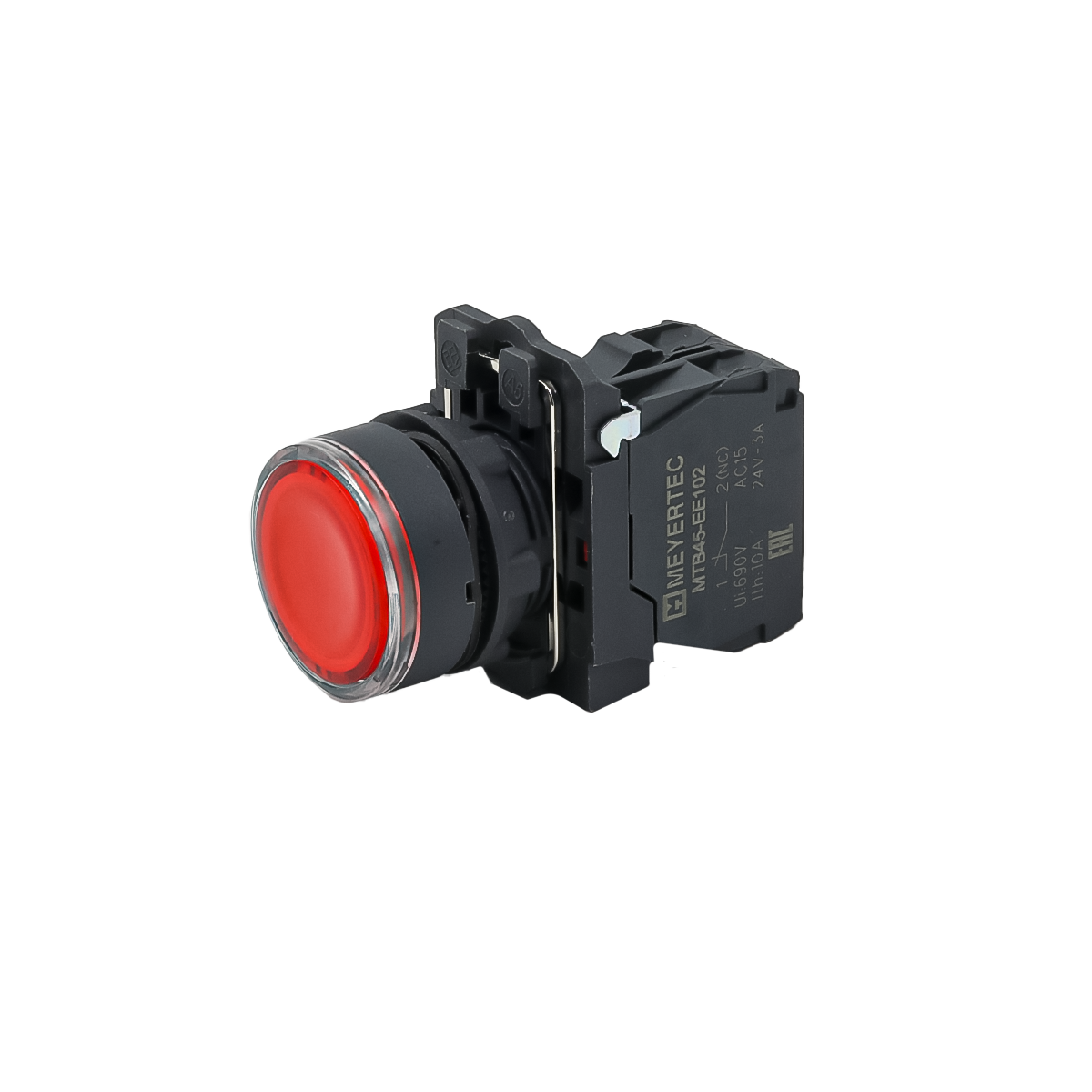 Кнопка красная с подсветкой, 1NС, 24V AC/DC, IP65, пластик
