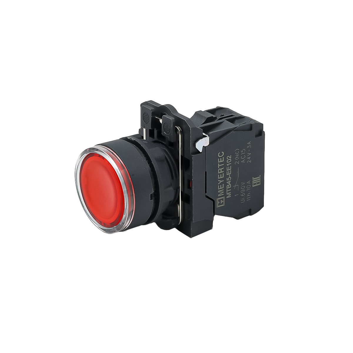 Кнопка красная с подсветкой, 1NС, 220V AC/DC, IP65, пластик