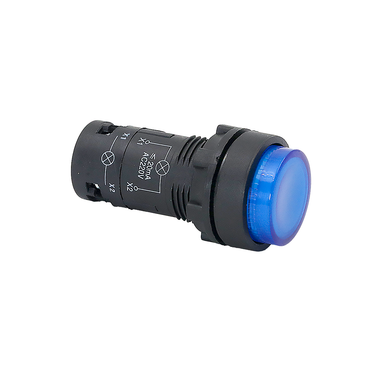Кнопка синяя выступающая с подсветкой, 1NO, 220V AC, IP54, пластик