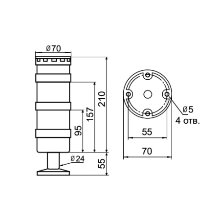 Светосигнальная колонна INNOCONT TL70B-024-YB-55