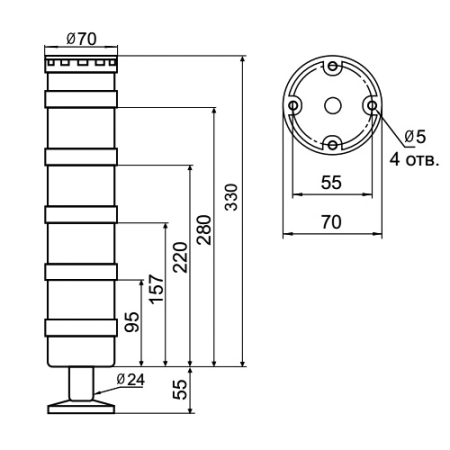 Светосигнальная колонна INNOCONT TL70B-024-RYGB-55