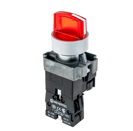Переключатель с подсветкой, с фиксацией, 220V AC/DC, красный, 2 положения, 1NC