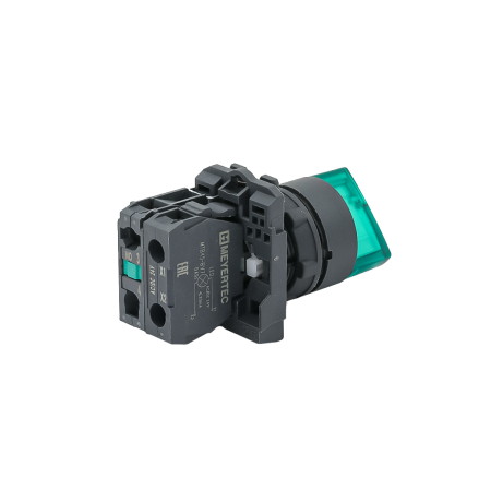 Переключатель  на 3 положения с фиксацией и подсветкой, зеленый, 1NO, 24V AC/DC, IP65, пластик